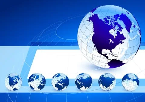 Globes on blue internet background Stock Illustration