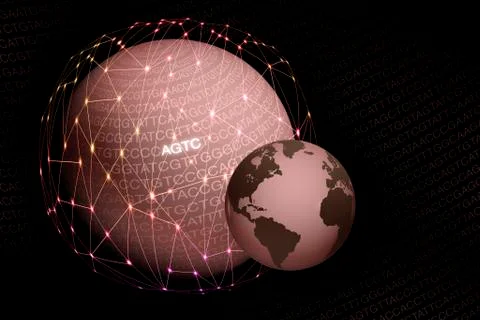 Globes with DNA sequence letters Stock Photos