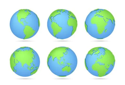 Globes icon collection. Three-dimensional map of the world. Planet with conti Stock Illustration