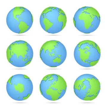 Globes icon collection. World map. Planet with continents Stock Illustration