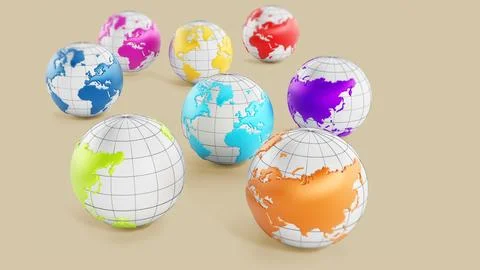 Globes isolated warm background. 3D illustration Stock Illustration