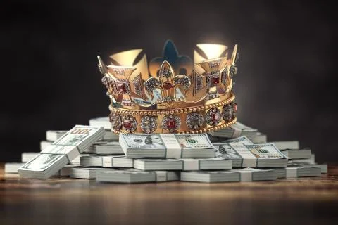 Gloden crown on a stack of hundreds of dollars. Business, investment financia Stock Illustration