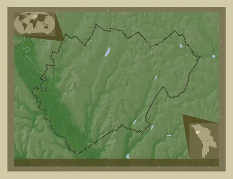 Glodeni, Moldova. Elevation map colored in wiki style with lakes and rivers Illustrazione stock