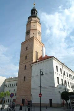 Glogow, Poland - June 27, 2014: Town hall and unidentified people on marketpl Stock Photos