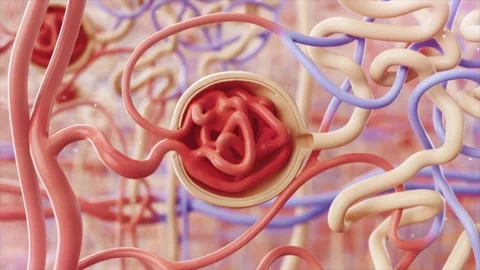 Glomerular cells, nephron shuttle, urine excretion Vidéo 345199543