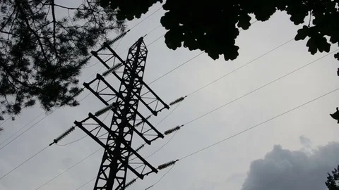 Gloomy clouds move above utility pole with speed up Video stock 77102413