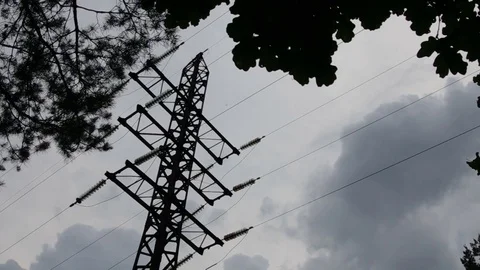 Gloomy clouds move above utility pole Video stock 77102495