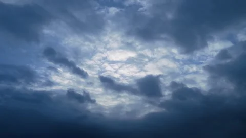 Gloomy clouds in the sky at dusk at sunset. View of cloudy sky. Stock Footage 306042026