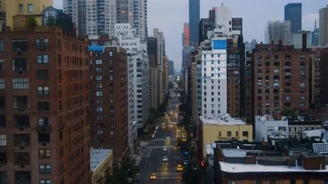 Gloomy Morning New York City Manhattan Aerial Stock Footage