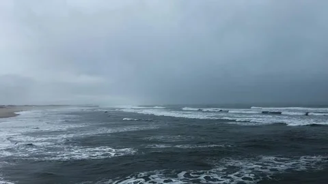 Gloomy ocean coast. Dramatic sky over the ocean. Dramatic ocean coast. Stock Footage 307314912