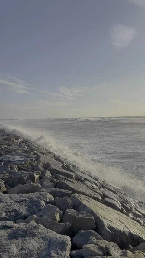Gloomy ocean coast. Dramatic sky over the ocean. Dramatic ocean coast. Stock Footage 309007555