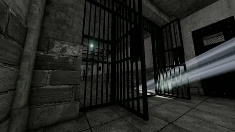 The gloomy prison iron windows and walls Stock Footage 283798436