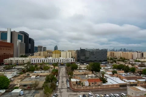 Gloomy Winter Doha Skyline Stockbeeldmateriaal 164392440