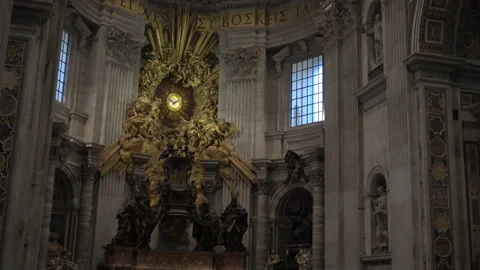 The Gloria and throne of St. Peter in St. Peters Basilica, Vatican City, Rome Stock Footage 137566095