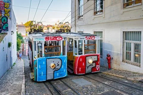 Gloria Funicular Ascensor da Gloria railway line in Lisbon, Portugal Stock Photos