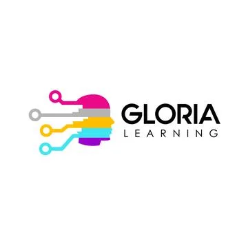 Gloria Learning, Digital Learning Logo Design Template, Head People Logo Co.. Illustrazione stock