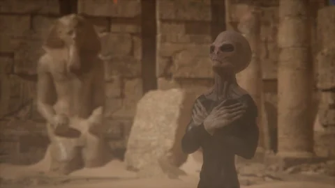 Glorious alien queen performs ritual dance in ancient ruins Stock Footage 292911861