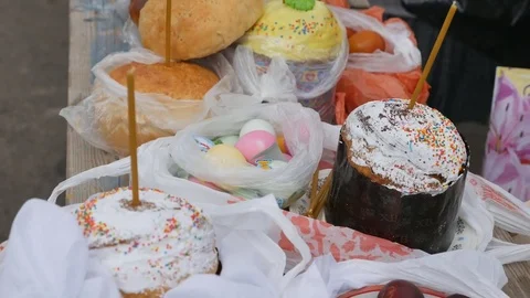 The glorious feast of Easter. Christ is risen. Sanctification, marked with Holy Stock Footage 74896361