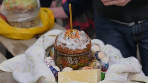 The glorious feast of Easter. Christ is risen. Sanctification, marked with Holy Stock Footage 74896555