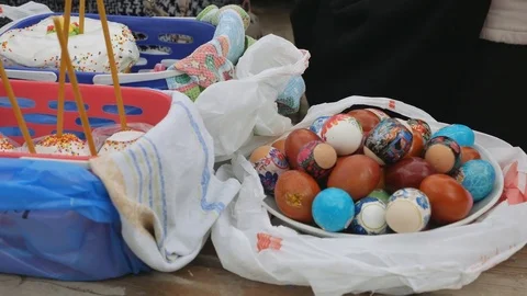 The glorious feast of Easter. Christ is risen. Sanctification, marked with Holy Stock Footage 74896869