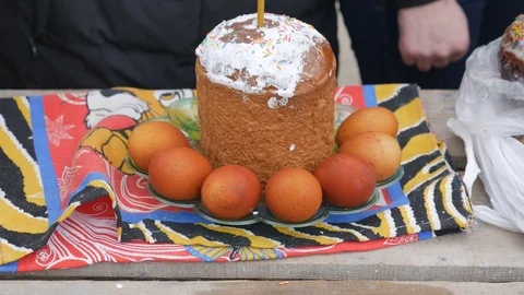 The glorious feast of Easter. Christ is risen. Sanctification, marked with Holy Stock Footage 74897211