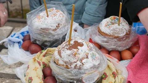 The glorious feast of Easter. Christ is risen. Sanctification, marked with Holy Stock Footage 74897494