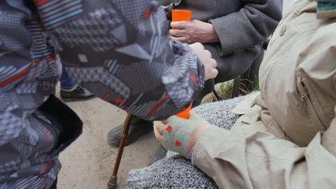 The glorious feast of Easter. Christ is risen. Hungry needy begging Stock Footage 74898025