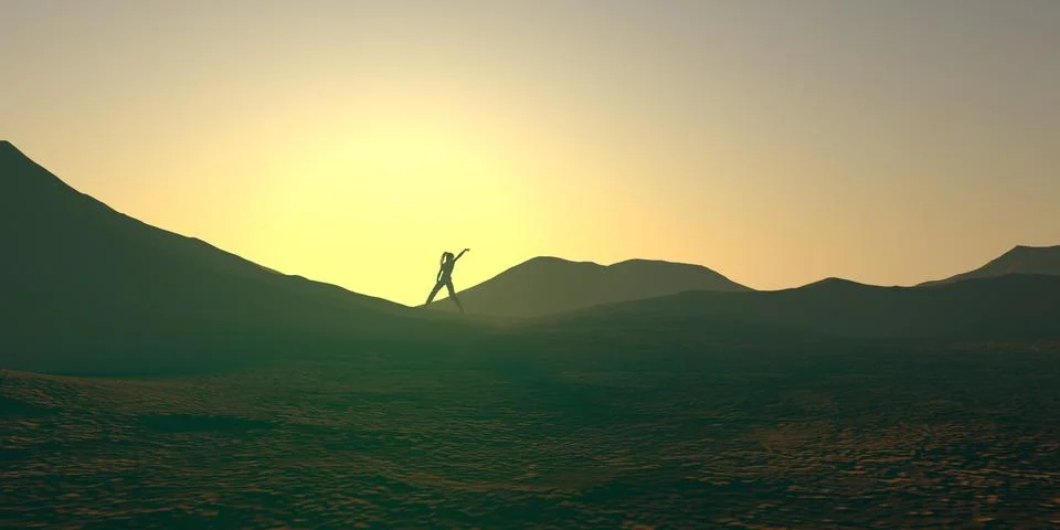 Glorious Sunset Over The Valley Hillside Landscape 스톡 일러스트