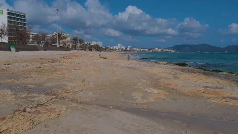 A glorious view of Cala Millor beach, A patch of white clouds on blue sky Stock Footage 118294718
