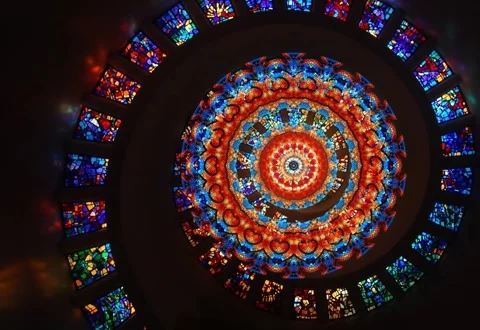 Glory Window Stained Glass Ceiling Chapel of Thanks Giving Spiral Vídeos de archivo 337512804