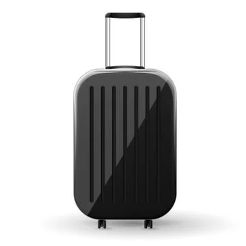 Gloss black hard shell suitcase with spinner wheels. Vector Illustration. Illustrazione stock