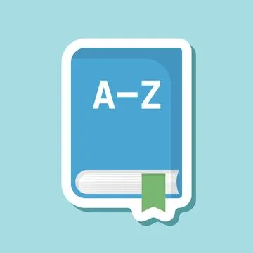 Glossary book sticker icon in flat style. Guidebook encyclopedia vector ill.. Stock Illustration
