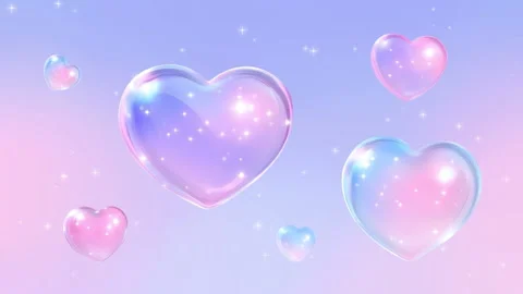 Glossy 3D Bubble Hearts Floating on Pastel Sky Valentine Background Stock Footage 341828922
