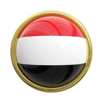 Glossy 3D button with the national flag of Yemen isolated on a white backgrou イラスト素材