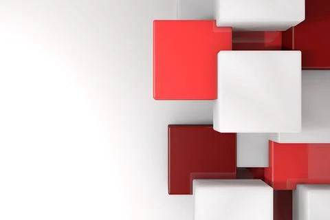 Glossy 3D cubes are emerging from right edge of smooth white gradient in digital 库存插图