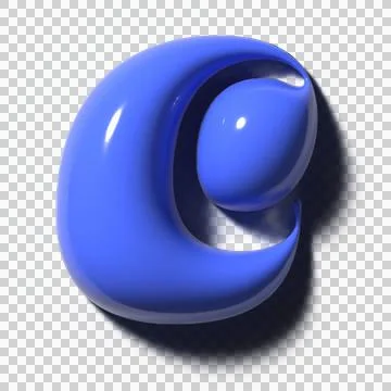 Glossy 3D emblem is floating on transparent canvas, blue crescent cradling orb, Stock Illustration