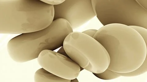 Glossy 3d figures move in spiral. Design. Round 3d tortillas move in rotating Stock Illustration