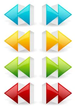 Glossy 3d forward and backward (rewind, fast forward) arrow buttons, icons. Stock Illustration