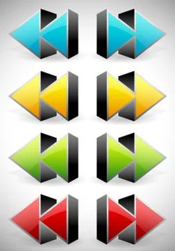 Glossy 3d forward and backward (rewind, fast forward) arrow buttons, icons. Stock Illustration