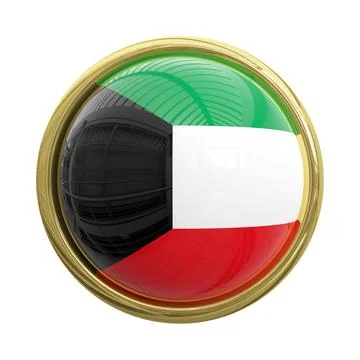 Glossy 3D glossy button with the national flag of Kuwait isolated on white .. イラスト素材