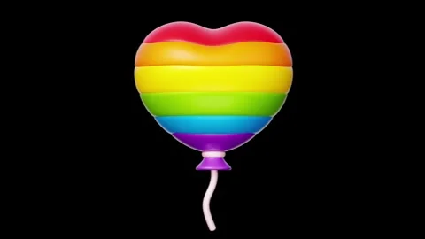 Glossy 3D Heart Balloon Floating Upwards with Rainbow Textures. Stock Footage 340283505