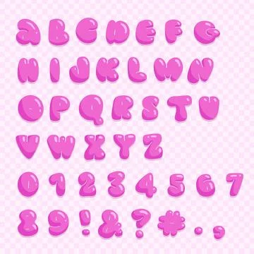 Glossy 3D imitation bubble font in Y2K style - pink English alphabet letters and Illustrazione stock