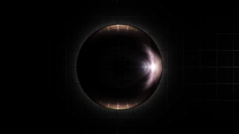 Glossy 3d Orb. Abstract Black Sphere with Reflections on Dark Surface. 3d Illustrazione stock
