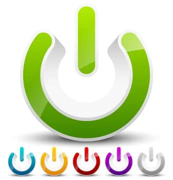 Glossy 3d power button with shadow in 6 colors Ilustración de archivo