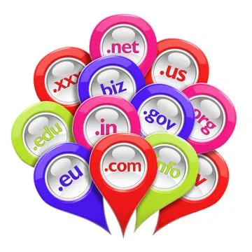 Glossy 3D set of domain pin-pointers isolated on white 스톡 일러스트