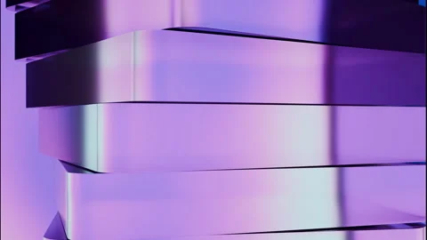 Glossy abstract stacked reflective forms in purple, blue, lilac, and cyan with Stock Footage 346218424