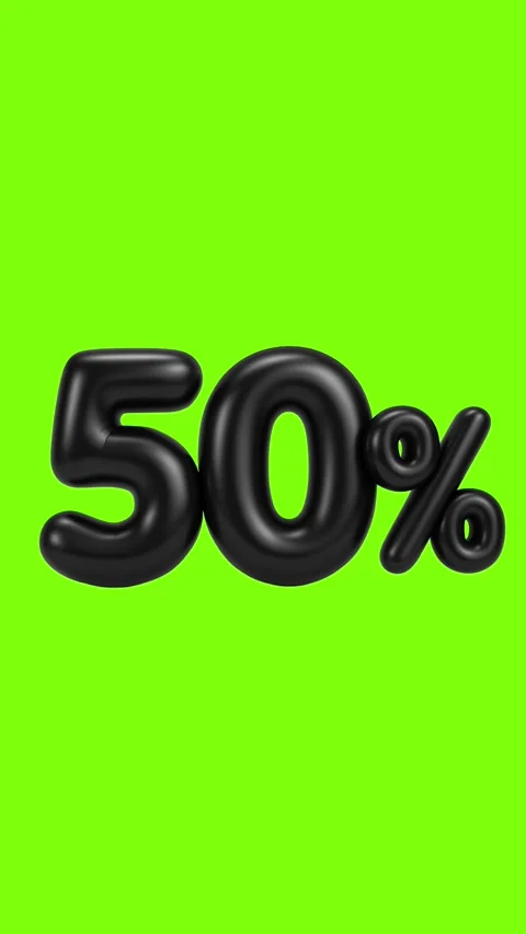 Glossy black 3D text 50% appears with a bounce effect on a green background Stock Footage 317251425