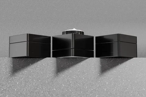 Glossy black cubic shape cream jar mockup, square skincare packaging Stock Illustration