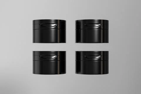 Glossy black flip top cap Cosmetic jar with beauty spatula mockup Stock Illustration