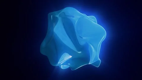 Glossy blue 3D abstract blob sculpture with smooth folds on a dark gradient.. Stock Footage 328665396